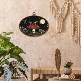 kdqua Vintage Mushroom Butterfly Oval Wall Art Decor, Whimsical Goth Witchy Moon Moth Canvas Artwork Framed, Gothic Cottagecore Wall Hanging Decorations for Home Bedroom Living Room, 11.4x8.6 Inch