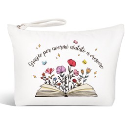 BETESSIN Kosmetiktasche Klein für Handtasche - Grazie per avermi aiutato a crescere - Schminktäschchen mit Italienischen Sprüchen - Kulturtasche Damen Weiß - Make up Tasche mit Reißverschluss