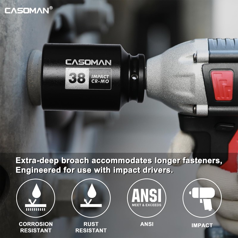 CASOMAN 1/2” Drive Deep Big Impact Socket Set, 13-Piece Large