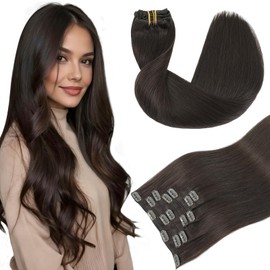 Youngsmile Clip in Hair Extensions 22 Inch 120g 7Pcs #2 Dark Brown Invisible Straight Invisible Natural Remy Human Hair Extensions for Women Clip in Add Hair Volume(#2-22inch)