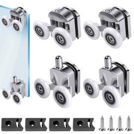 4Pcs Shower Door Rollers, 23mm Shower Rollers for Curved Doors, Twin Wheels Pulleys Bathroom Replacement Shower Door Roller with Anti-Collision Block and Screws