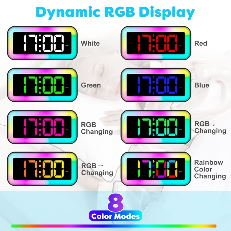MOSUO Digital Alarm Clock with RGB Light, Digital Clock with