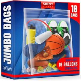 10 Gallon Jumbo Storage Bag with Handle Huge Size 24"x24" Resealable Zipper Top Super Clear Big Strong Thick Plastic Extra Large XL 4 Mil Heavy Duty for Linens, Baby Items, Swimming, Vacation, Sports