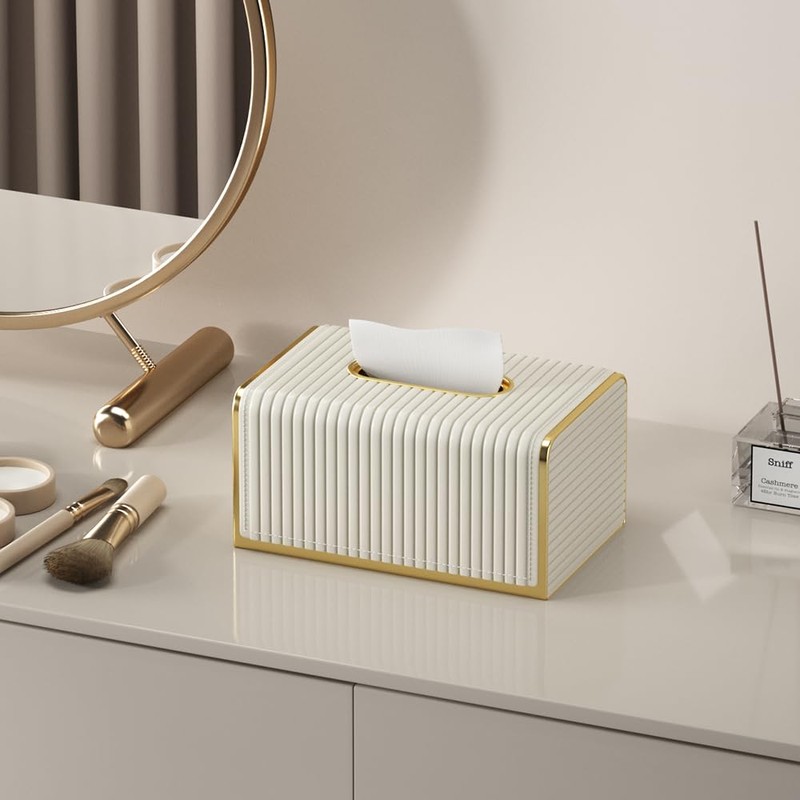 LEASYLIFE Gold Tissue Box Cover,pu Leather Tissue Box Cover Rectangle,Clear