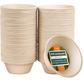 HAAGO - 300 Sugar Cane Bowls, Strong Paper Bowls - Home Compostable Party Bowls for Home, Biodegradable, Disposable Bowls for Hot and Cold Foods - 350ml