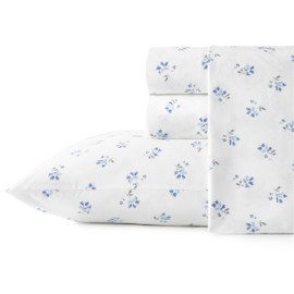 Stone Cottage - Twin Sheets, Cotton Percale Bedding Set, Crisp & Cool Ideal Bedding Set (Blue Sketchy Ditsy, Twin)