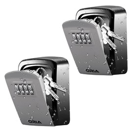 ORIA Key Safe Key Box, Pack of 2 Key Safe with 4 Digit Number Code, Wall Mounted Key Box, Weatherproof Rustproof Key Lock Box, for Pet Sitter, Resort, Office, Pack of 2