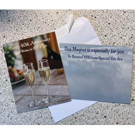 SassyXpressions 40th Anniversary Magnetic Greeting Card, Champagne Flute Design, 5.5 x 4.25 Inches, with Self-Seal Envelope from