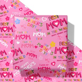SaringSwoon Mother's Day Wrapping Paper for Mom Women- Pink Gift Wrap With Happy Mother's Day Best MoM, Heart, Floral and Butterfly Design for Mother's Day, Birthday - 28×40 Inches, 4 Sheets