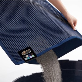 GORILLA GRIP Honeycomb Cat Litter Mat 35x24, Two Layer Trapping Waste Mats, Soft On Paws, Indoor Box Supplies and Essentials, Feeding Trap, Water Resistant on Floors, Navy