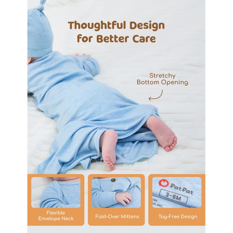 PATPAT Tencel & Wool Blend Baby Sleeper Gown for Newborn