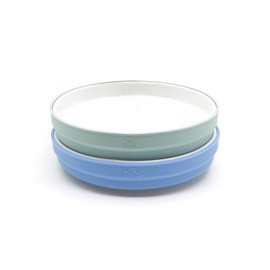 Elk and Friends Kids 7.8” Porcelain White Plates with Silicone Sleeves | Suitable for Babies/Toddlers | Microwave & Dishwasher Safe | Non Slip Dinnerware | Snack Dishes | 2 Pack