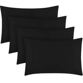 Mellanni Pillow Cases Set - 4 PC Iconic Collection Pillowcases - Hotel Luxury, Extra Soft, Cooling Pillow Covers - Wrinkle, Fade, Stain Resistant (King Size 20" x 40", Black)