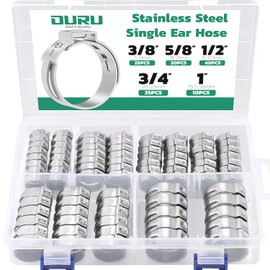 OURU 120PCS Pex Crimp Rings Assortment,304 Stainless Steel Pex Clamps 3/8",1/2",3/4",5/8",1" Single Ear Hose Clamps,Pex Cinch Clamps for Pex Fittings Pipe Tubing