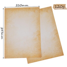 Blissiquee 100 Sheets Writing Paper DIN A4 Vintage Letter Paper 120 g/m² Printable Stationary Paper Old Look Parchment Paper for Writing Printing DIY
