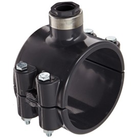 Spears 867-SR Series PVC Clamp-On Saddle with EPDM O-Ring, Zink Bolt, Stainless Steel Reinforced Outlet, Schedule 80, 3" IPS OD x 1/2" NPT Female