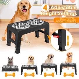 URPOWER Elevated Dog Bowls 4 Height Adjustable Raised Dog Bowl with 2 Stainless Steel Food and Water Bowls Non-Slip Bowl Stand Adjusts to 3.2”,8.7”,10.2”,11.8”for Small Medium Large Dogs and Pets