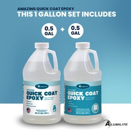 Alumilite Amazing Quick Coat Epoxy (1 Gal) – Fast Curing, Crystal Clear, High-Gloss Durable Finish – Works on Wood, Metal, Stone & More – Ideal for Resin Art, Tumblers, Home Décor & DIY Craft Projects