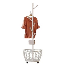 CBBZJY Freestanding Metal Coat Rack Stand with Basket Modern Organizer for Scarf Jacket Hat Bags Ideal for Home Entryway Bedroom Corner Stable and Moveable tree (white)