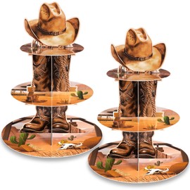 2 Pack Western Cowboy Cupcake Stand Party Decorations 3 Tier Cupcake Holder Cowboy Baby Shower Decorations Western Theme Dessert Stand for Birthday Party Supplies