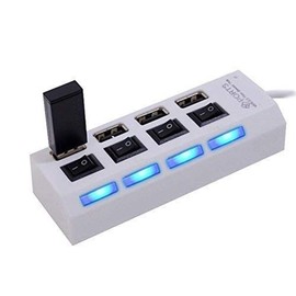 High Speed 4 Port USB HUB 2.0 Multi Splitter Expansion, 4-Port Ultra-Slim USB 2.0 Hub with On/Off Switch Multi LED Adapter, Multi-Port USB Hub Splitter for Desktop Pc Laptop Adapter etc. (White)