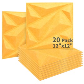Art3dwallpanels Acoustic Panels 20 Pack Soundproof Wall Panels Sound Dampening Panels, 3D Wall Panels Sound Absorbing Panels, 12" X 12", Yellow without Tape