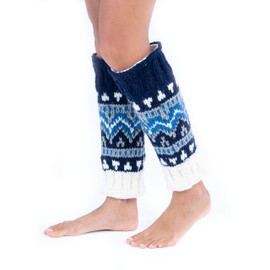 Tibetan Socks Blue Hand Knit Wool Fleece Lined Leg Warmers Boot Toppers