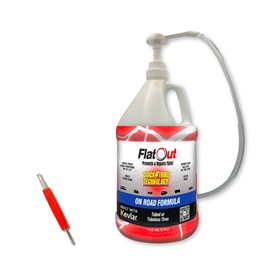FlatOut QuickStrike On Road Tire Sealant - New Formula - Prevents Flat Tires - Seals Leaks - Contains Kevlar - Tubeless Tire Sealant - 1 Gallon + Tool