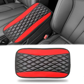 Car Center Console Cover, Universal Leather Waterproof Armrest Seat Box Cover Protector, Comfortable Car Decor Accessories Fit for Most Cars, Vehicles, SUVs-Red