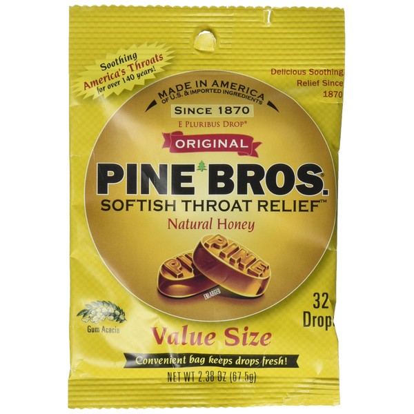 Pine Bros. Softish Throat Drops Value Size, Natural Honey, 32 Count (Pack of 3)