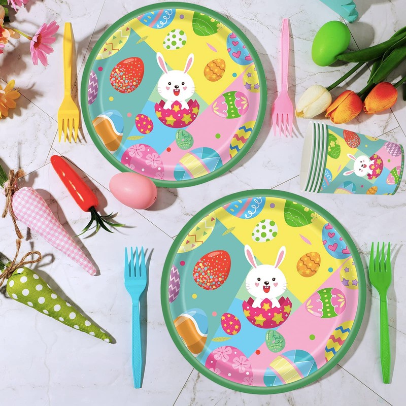 16Pcs Easter Party Paper Plates,Green 9 inch Paper Plate Happy