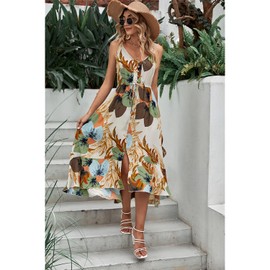 BROVAVE Women's 2025 Summer Casual Boho Sundress Polka Dot Spaghetti Strap V Neck Flowy Midi Dresses(008 Apricot, Small)