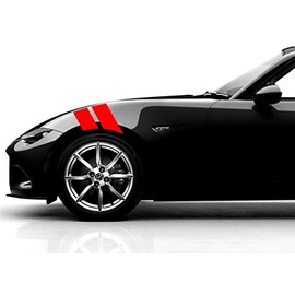 4 Inch Fender Bars Vinyl Racing Stripes Decals, Fits Mazda Miata and Most Cars, Driver Side, Red