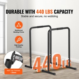 Happybuy Dip Bar, 440 lbs Capacity, Heavy-Duty Adjustable Height Dip Stand for Fitness Workouts, Stabilizer Parallette Push-Up Stand, Parallel Bars for Home Gym Strength Training