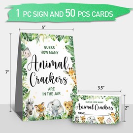 Guessing Animal Crackers Baby Shower Party Game Kit (1 Standing Sign-50 Guessing Cards) Jungle Safari Baby Shower Game Safari Jungle Zoo Guessing Game Cards Forest Animals Guessing Party Game Cards-3