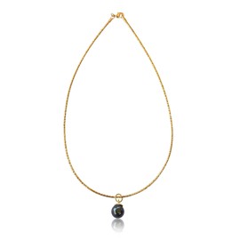 10K Yellow Gold Single Omega Choker Necklace Handmade with Stunning Black Freshwater Pearl Pendant, Simple and Beautiful Drop Necklace