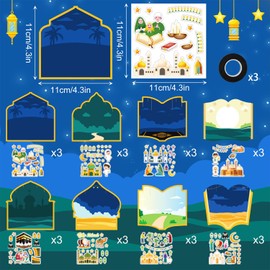 ZKFSIE Eid Decorations Set, 24 Pcs Eid Hanging Decorations and 24 Sheets Eid Mubarak Stickers, Eid Ramadan Arts and Crafts, Umrah Mubarak Decoration, Muslim Ramadan Party Supplies