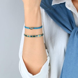 C·QUAN CHI Colourful TILA Stackable Strand Bracelets Miyuki Friendship Bracelet Bangle TILA Stretch Bracelets Charm Jewellery for Women, Size: