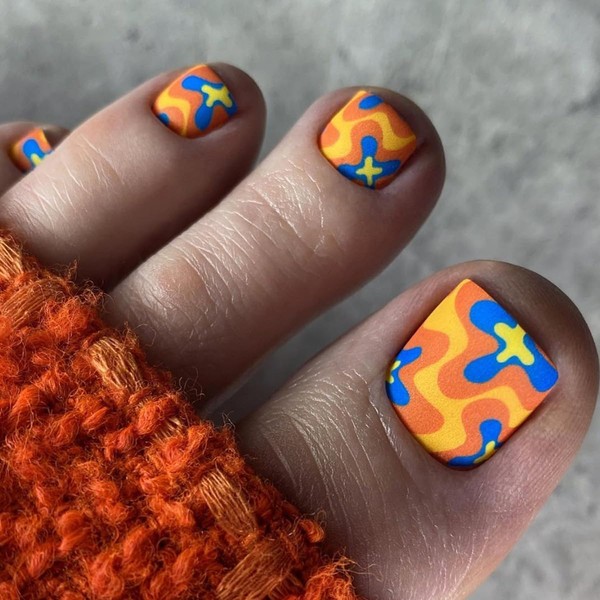 Yellow Press on Toe Nails Spring Fake Toenails with Orange