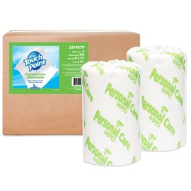 Touch Point Personal Care Skin Wipes, 384 Wipes Roll Refill, 8”x7”, Disposable, Fragrance-Free, Moisturizing Formula with Aloe and Vitamin E - Ideal for Hands, Faces, and Bottoms - Premium Quality