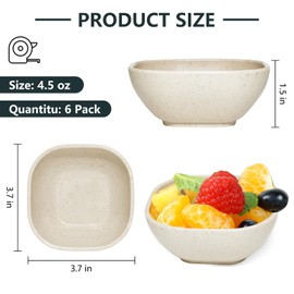 SHECIPIN 6 Pack Small Plastic Bowls 4.5 OZ Unbreakable Wheat Straw Dipping Bowls，Mini Prep Bowls, Assorted Colors Dipping Sauce Cups, Prep Bowls for Side Dishes, Dessert, Ketchup, Snack Bowls