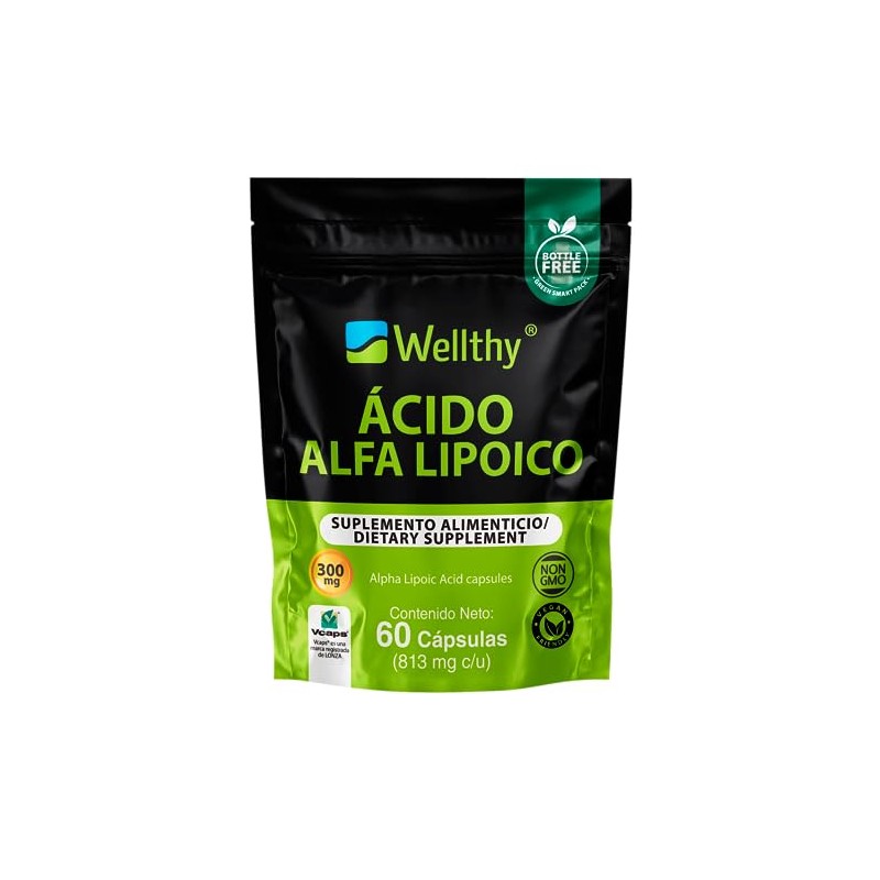 Wellthy cido Alfa Lipoico 60 Cpsulas. 300mg cu, NON GMO,
