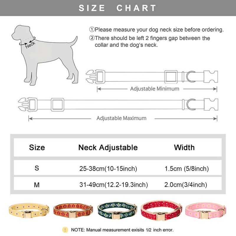 Adjustable Jacquard Webbing in Yellow Daisy Pattern Dog Collar with