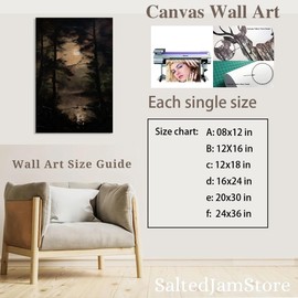 Gothic Canvas Wall Art Lake in the Forest Oil Painting Dark Academia Art Canvas Prints Goth Spooky Painting Dark Rustic Wall Decor 16x24inch Unframed