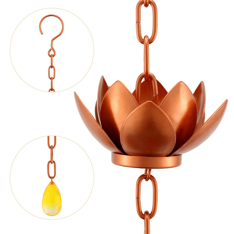 OAK LEAF Rain Chain Set, 8.5ft Copper Plated Rain Chain