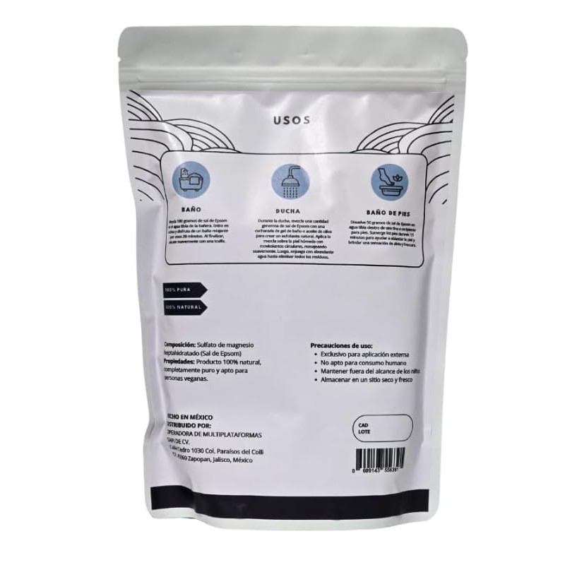 Sal Epsom Premium Natural baño jacuzzi spa relajante exfoliación masaje