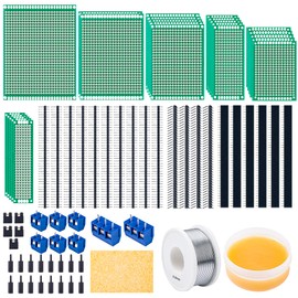75 Pieces Perforated Grid Plate Kit, 23 Double-Sided PCB Board Circuit Board Hole Board Hole Board, 20 Pieces Male Female and Right Angle Pin Header, 8 Pieces 2P & 3P Screw Terminal Block with Tools
