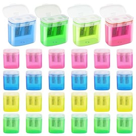24PCS Sacapuntas de 2 Agujeros, Sacapuntas con Deposito, Cuchilla de Acero, Sacapuntas Manual Port?til, Apto para L?pices de Colores y L?pices de Colo