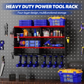 FAHKNS 4 Layer Power Tool Organizer, Heavy Duty Drill Holders Wall Mount, Extended Large Tool Storage Organizer, Tool Rack for Garage Workshop Pegboard, Gifts for Men