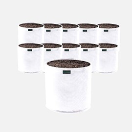 Rain Science Commercial Grow Bag Pack of 10, Air Pruning Mesh Fabric Plant Containers (10 Gallon, White)